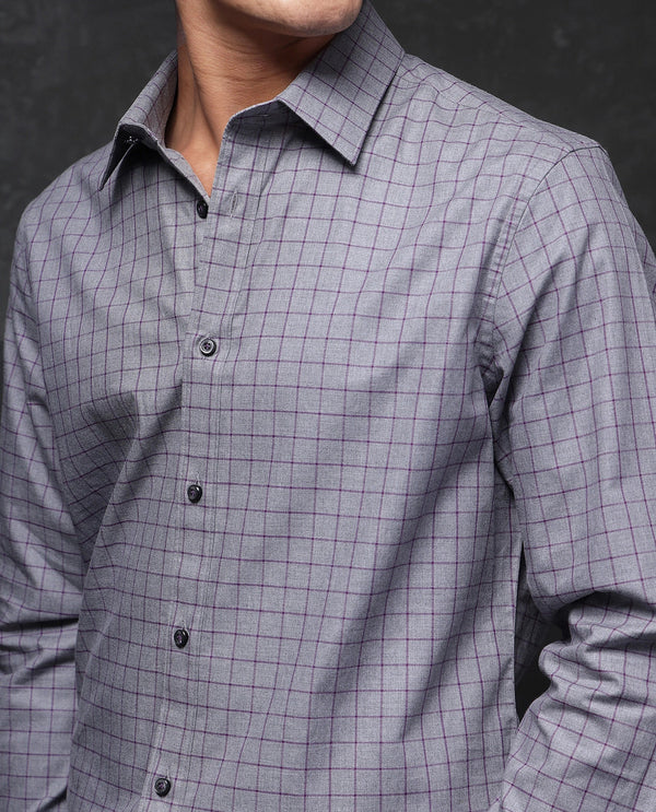 Rare Rabbit Men Bronz Grey Cotton Fabric Full Sleeve Regular Fit Check Shirt