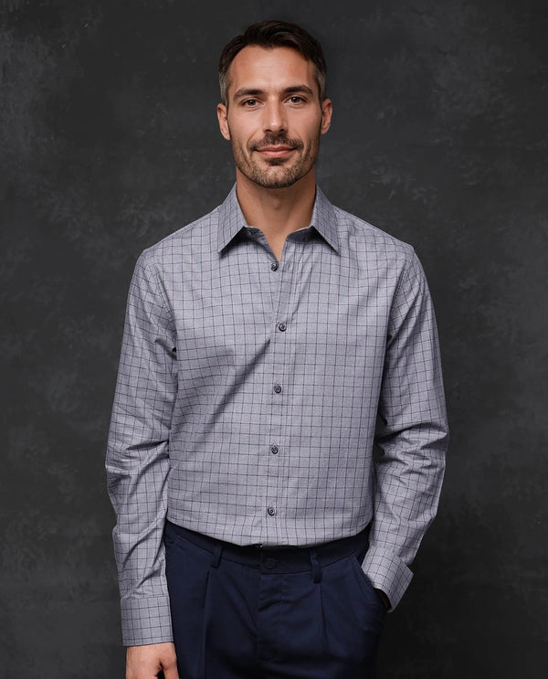 Rare Rabbit Men Bronz Grey Cotton Fabric Full Sleeve Regular Fit Check Shirt