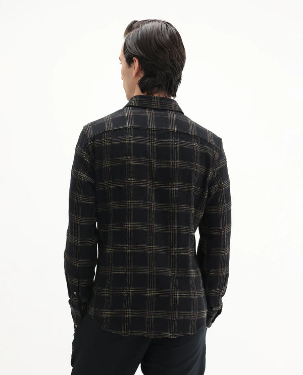 Rare Rabbit Men's Brule Black Polyester Blend Fabric Full Sleeves Collared Neck Button Closure Checked Shirt