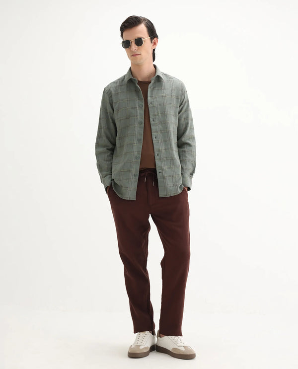 Rare Rabbit Men's Brule Green Polyester Blend Fabric Full Sleeves Collared Neck Button Closure Checked Shirt
