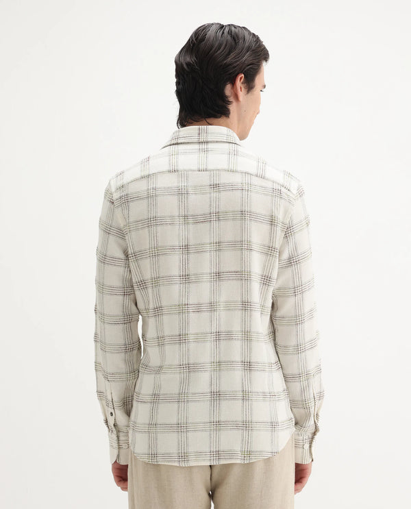 Rare Rabbit Men's Brule White Polyester Blend Fabric Full Sleeves Collared Neck Button Closure Checked Shirt
