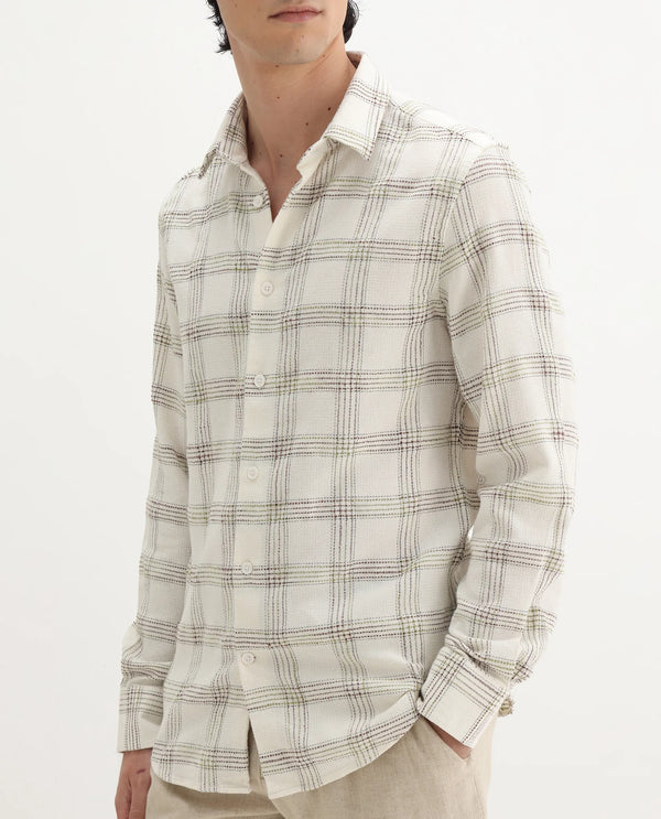 Rare Rabbit Men's Brule White Polyester Blend Fabric Full Sleeves Collared Neck Button Closure Checked Shirt