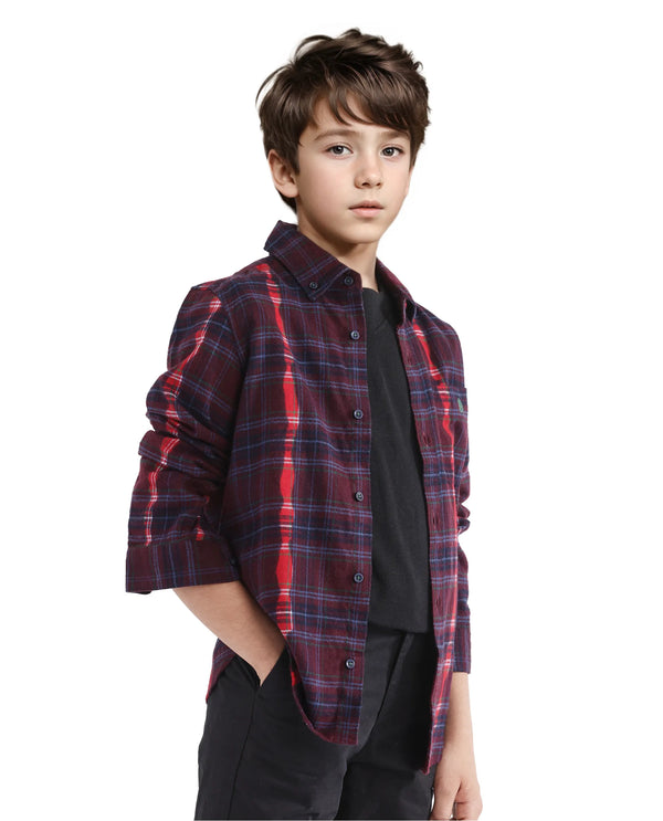 Rare Ones Kids Bru Dark Maroon Cotton Full Sleeve Checked Shirt