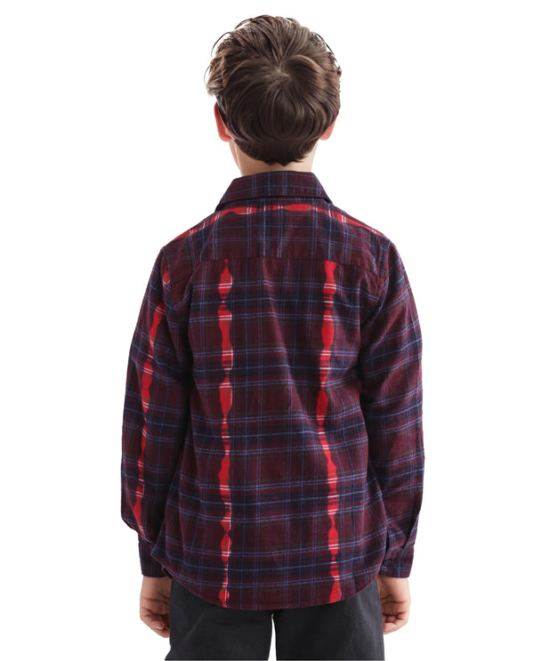 Rare Ones Kids Bru Dark Maroon Cotton Full Sleeve Checked Shirt