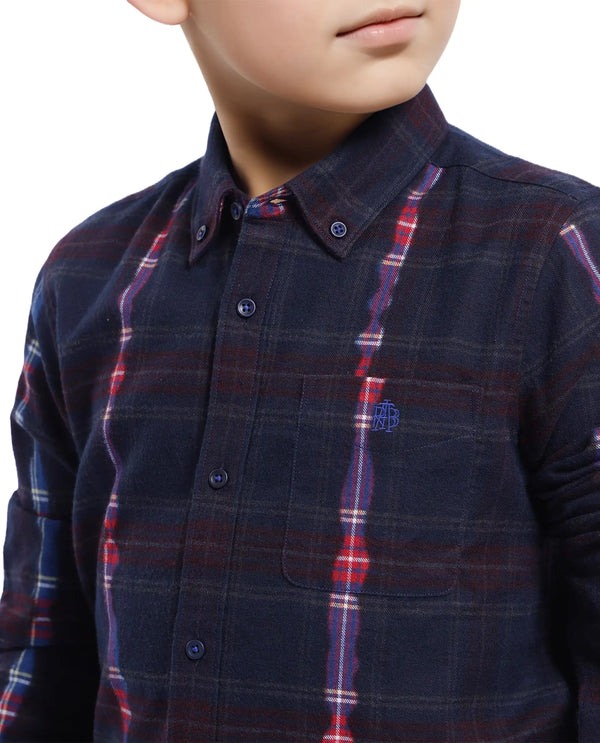Rare Ones Kids Bru Navy Cotton Full Sleeve Button Down Oxford Checked Shirt