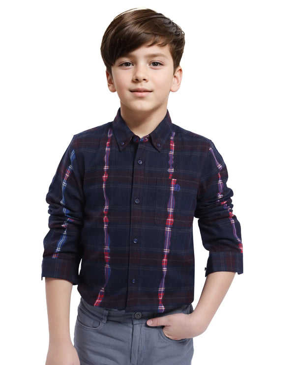Rare Ones Kids Bru Navy Cotton Full Sleeve Button Down Oxford Checked Shirt