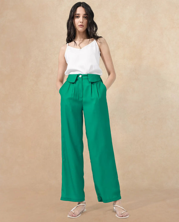 Rareism Women Buell Green Polyester Fabric Regular Length Trouser