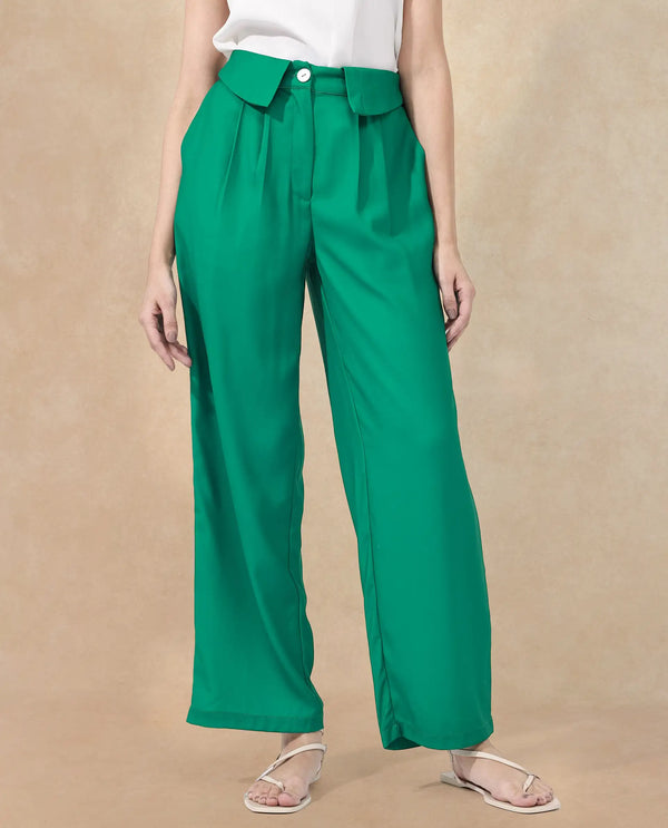 Rareism Women Buell Green Polyester Fabric Regular Length Trouser