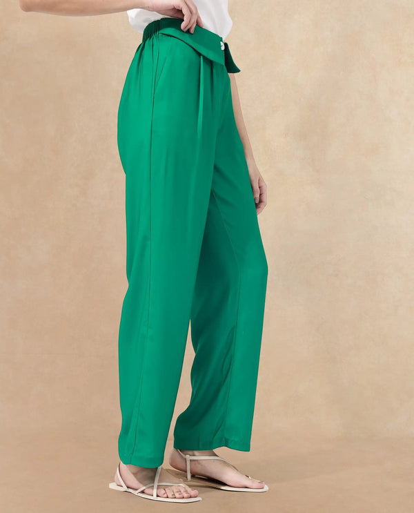 Rareism Women Buell Green Polyester Fabric Regular Length Trouser