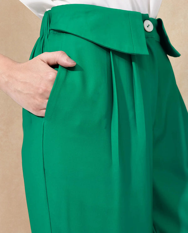 Rareism Women Buell Green Polyester Fabric Regular Length Trouser