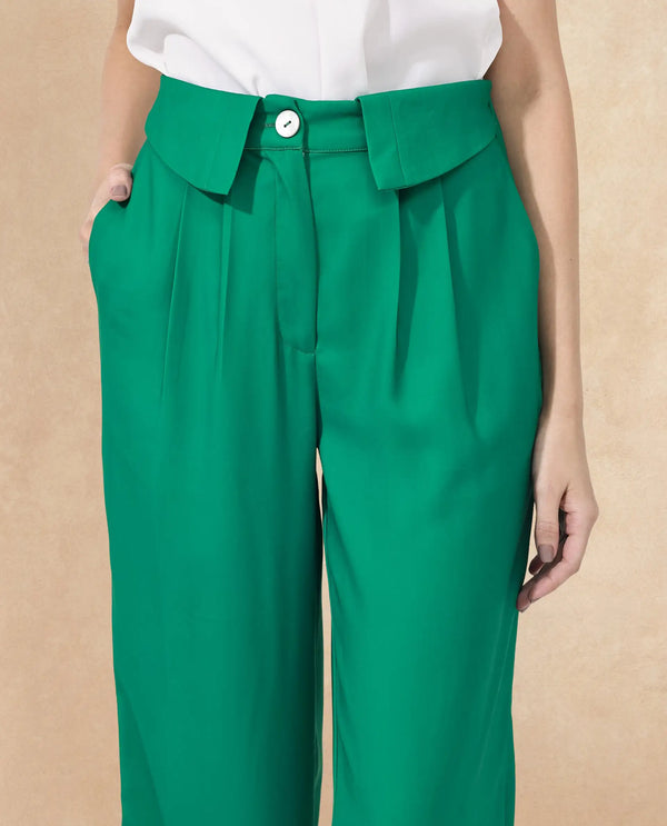Rareism Women Buell Green Polyester Fabric Regular Length Trouser