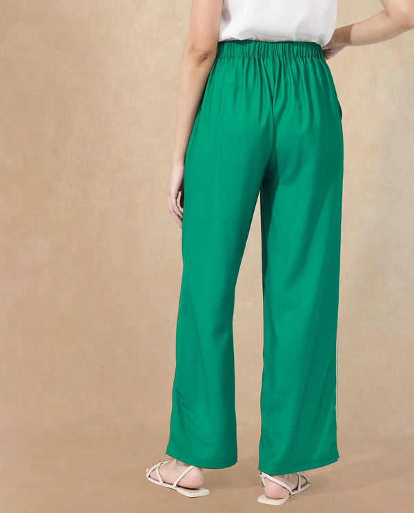 Rareism Women Buell Green Polyester Fabric Regular Length Trouser