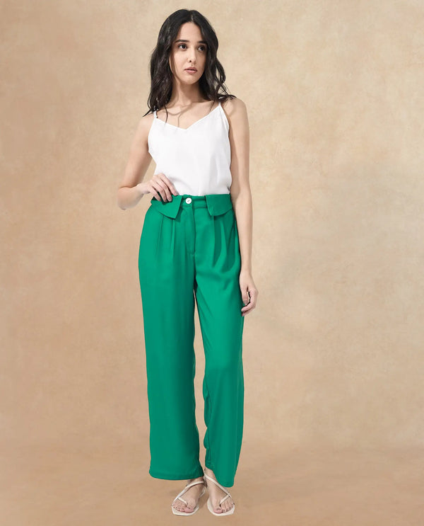 Rareism Women Buell Green Polyester Fabric Regular Length Trouser