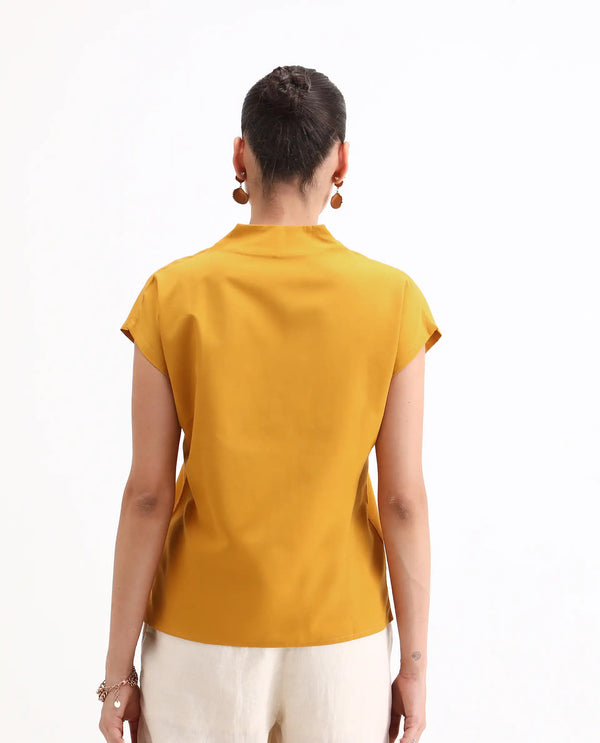 Rareism Women Buijit Yellow V-Neck Extended Sleeve Plain Top