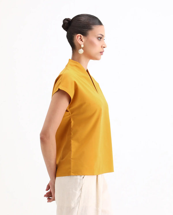 Rareism Women Buijit Yellow V-Neck Extended Sleeve Plain Top
