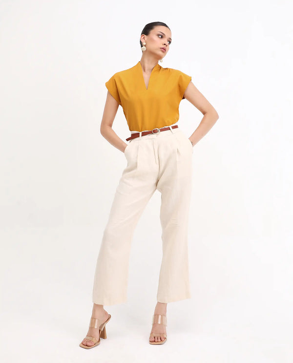 Rareism Women Buijit Yellow V-Neck Extended Sleeve Plain Top