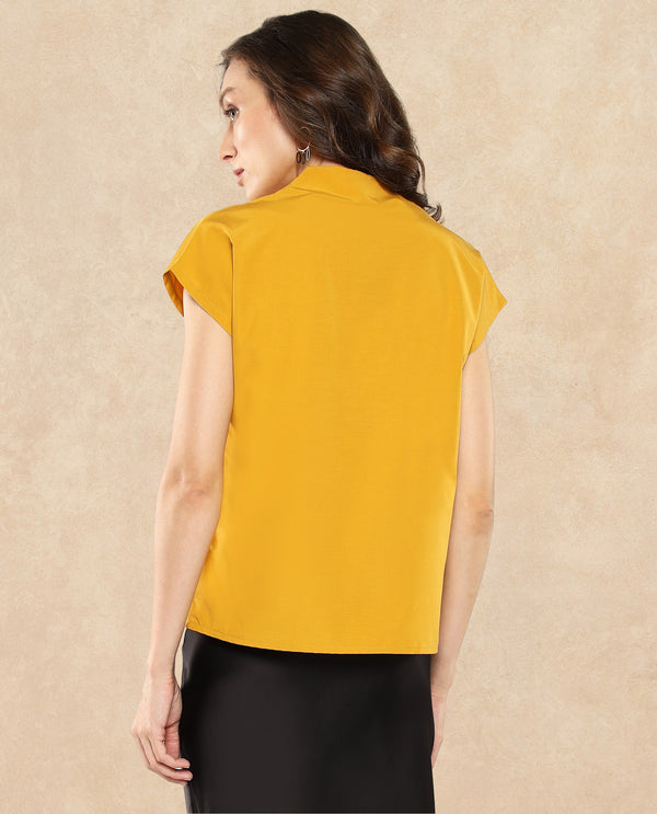 Rareism Women Buijit Yellow V-Neck Extended Sleeve Plain Top