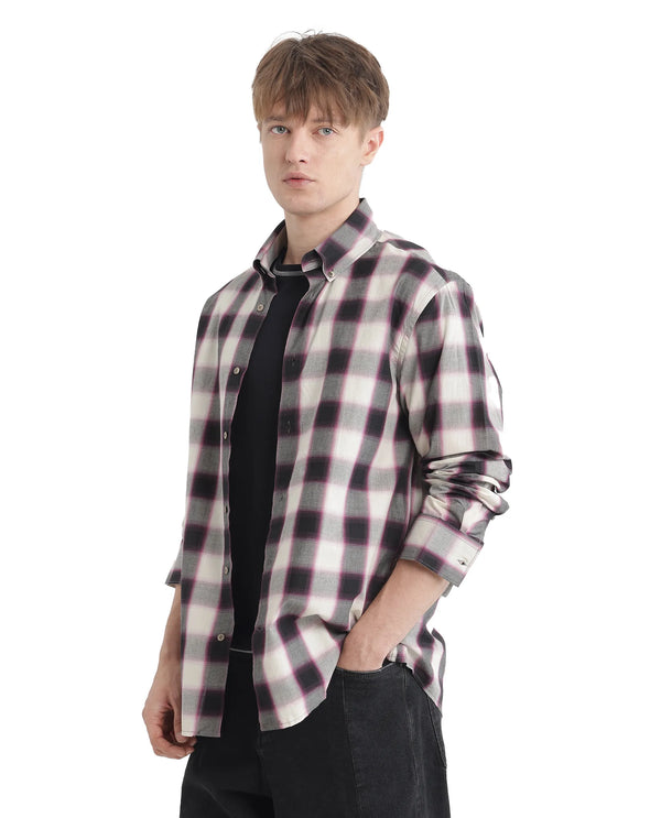 Rare Rabbit Men's Bung Pink Cotton Fabric Regular Fit Graphic Backprint Regular Collar Checks Shirt