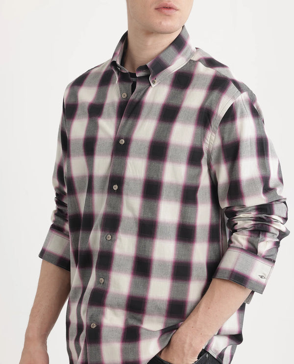 Rare Rabbit Men's Bung Pink Cotton Fabric Regular Fit Graphic Backprint Regular Collar Checks Shirt