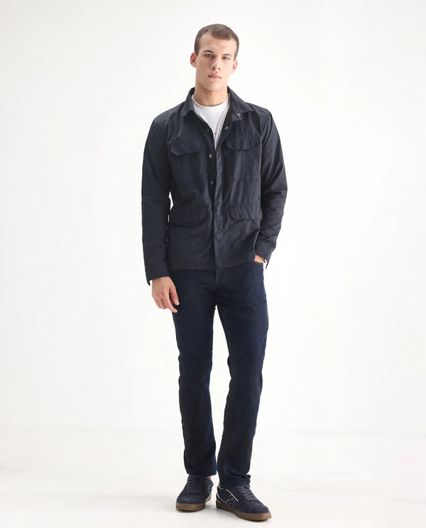 Rare Rabbit Men Burd Blue Cotton Polyester Fabric Slim Fit Dark Wash Plain Denim Pant