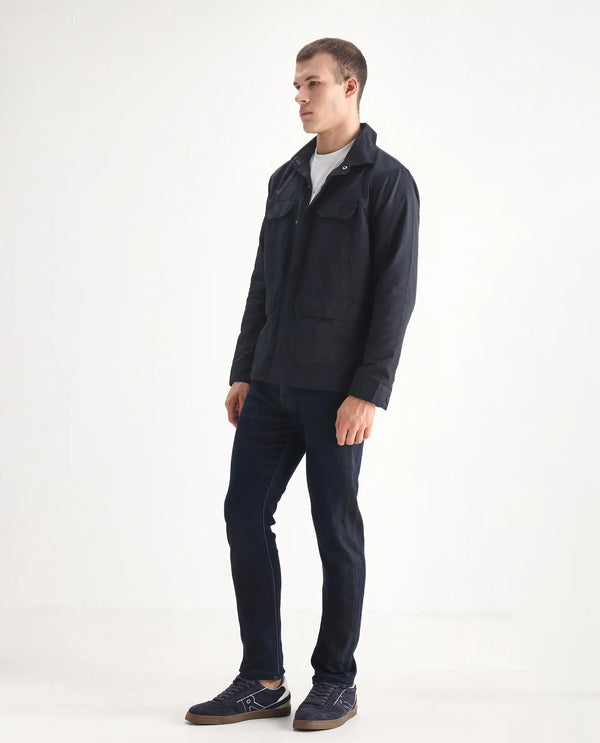 Rare Rabbit Men Burd Blue Cotton Polyester Fabric Slim Fit Dark Wash Plain Denim Pant