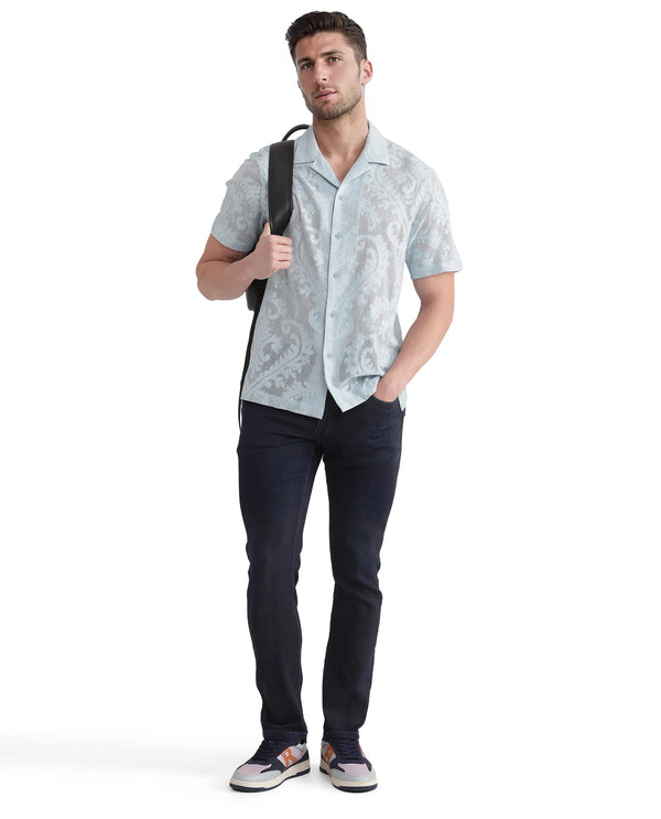 Rare Rabbit Men Burd Blue Cotton Polyester Fabric Slim Fit Dark Wash Plain Denim Pant