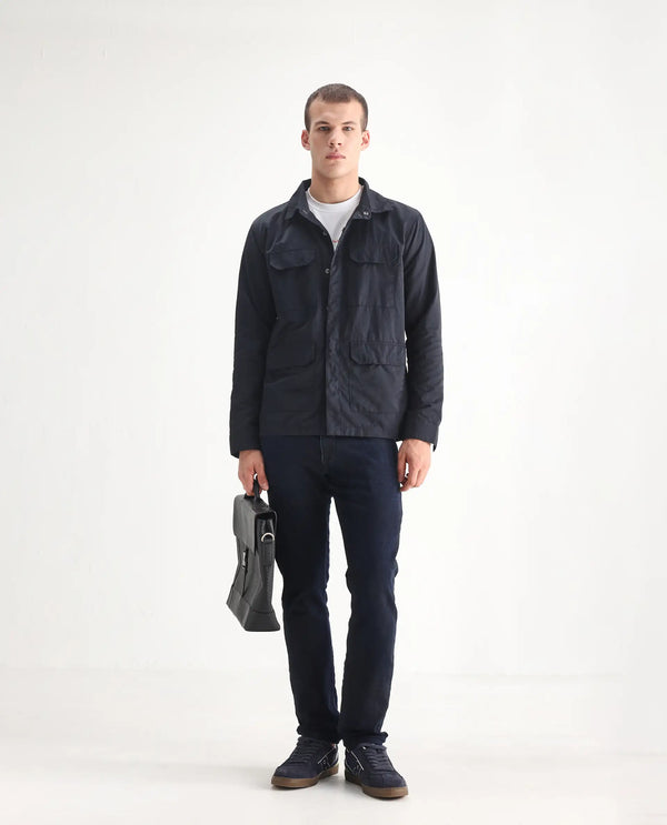 Rare Rabbit Men Burd Blue Cotton Polyester Fabric Slim Fit Dark Wash Plain Denim Pant