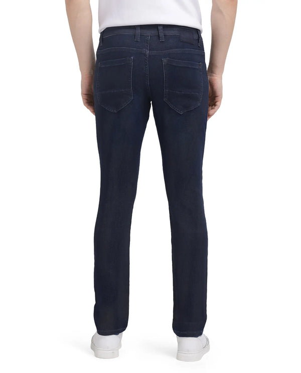 Rare Rabbit Men Burd Blue Cotton Polyester Fabric Slim Fit Dark Wash Plain Denim Pant