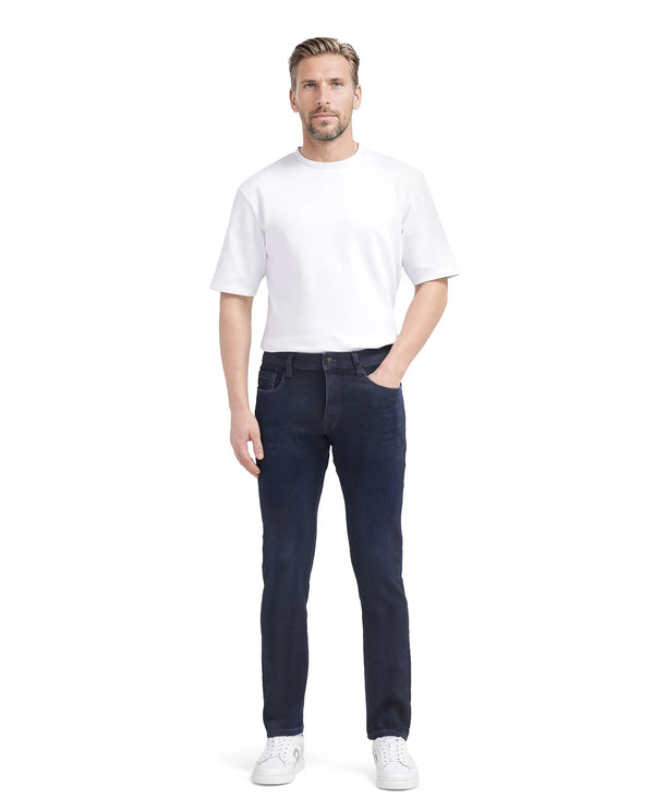 Rare Rabbit Men Burd Blue Cotton Polyester Fabric Slim Fit Dark Wash Plain Denim Pant