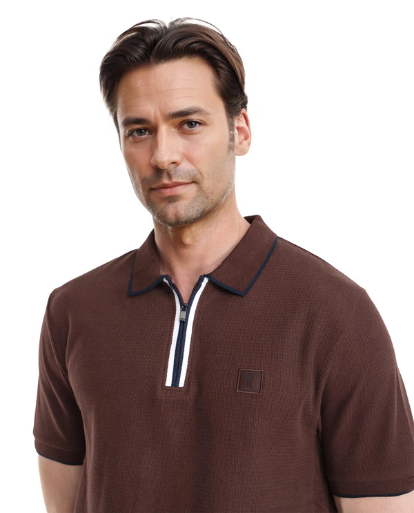Rare Rabbit Men's Burrow Brown Short Sleeve Collared Neck Slim Fit Plain Polo