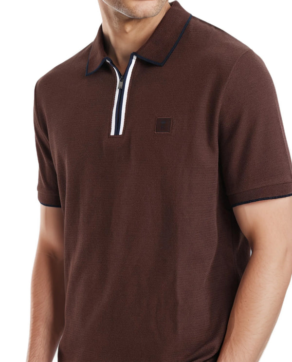 Rare Rabbit Men's Burrow Brown Short Sleeve Collared Neck Slim Fit Plain Polo