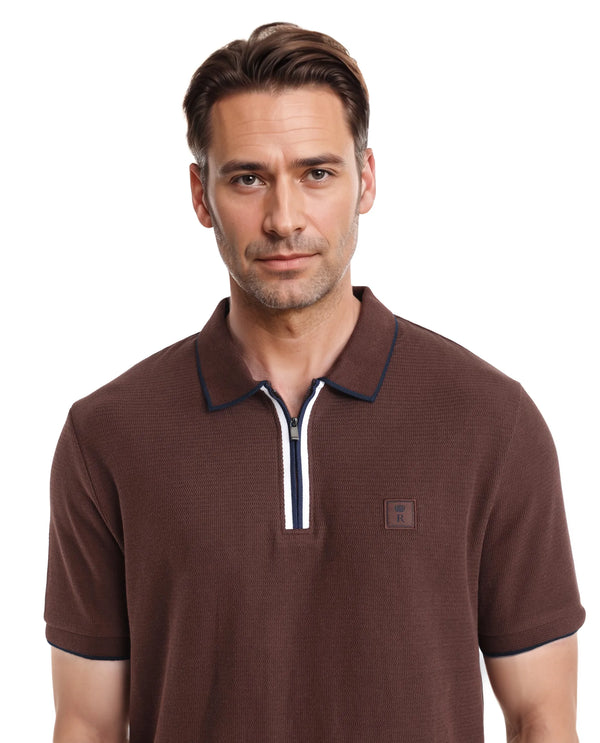 Rare Rabbit Men's Burrow Brown Short Sleeve Collared Neck Slim Fit Plain Polo