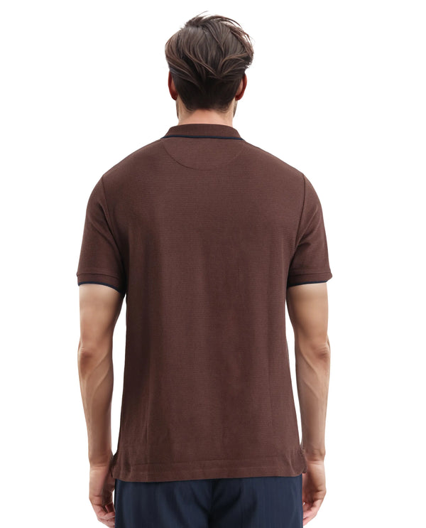 Rare Rabbit Men's Burrow Brown Short Sleeve Collared Neck Slim Fit Plain Polo
