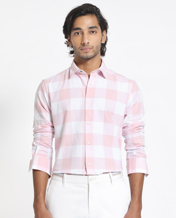 Rare Rabbit Men's Byre Light Pink Full Sleeves Checks Shirt