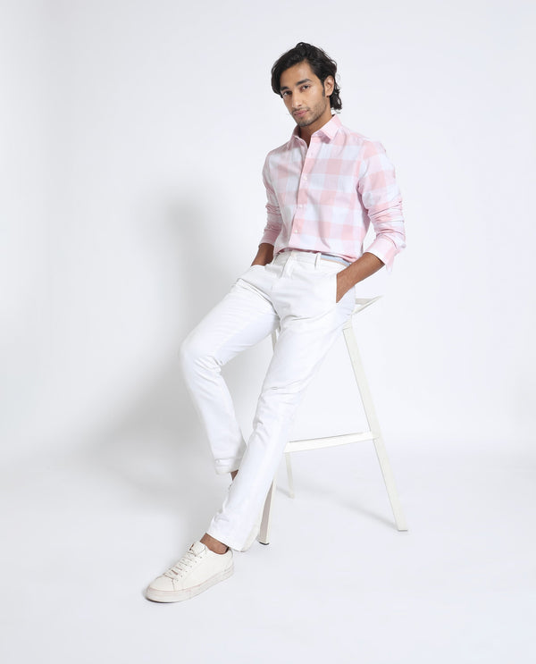 Rare Rabbit Men's Byre Light Pink Full Sleeves Checks Shirt