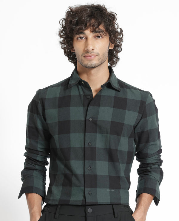 Rare Rabbit Men's Byre Dark Green Full Sleeves Checks Shirt