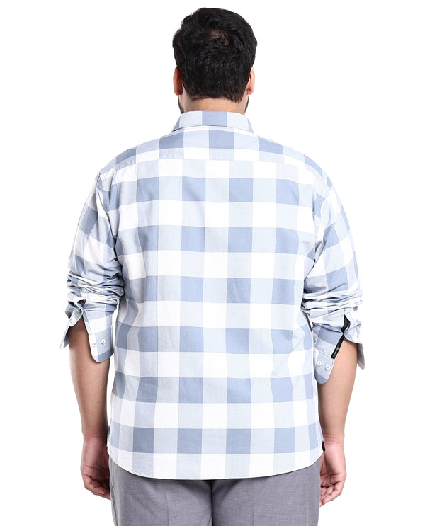 Rare Rabbit Men's Byre Dusky Blue Full Sleeves Checks Shirt Plus Size Fit