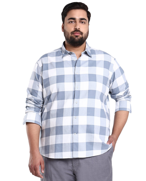 Rare Rabbit Men's Byre Dusky Blue Full Sleeves Checks Shirt Plus Size Fit