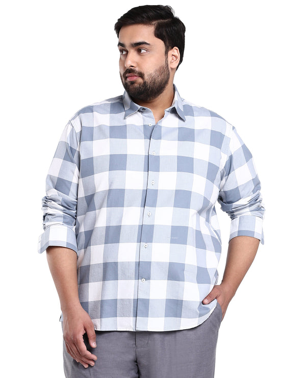 Rare Rabbit Men's Byre Dusky Blue Full Sleeves Checks Shirt Plus Size Fit