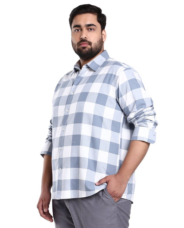 Rare Rabbit Men's Byre Dusky Blue Full Sleeves Checks Shirt Plus Size Fit