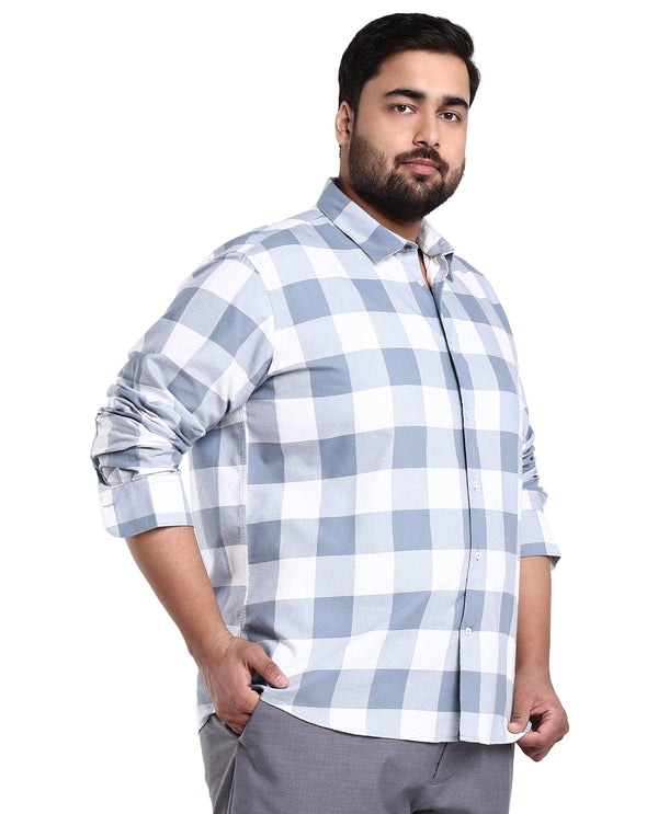 Rare Rabbit Men's Byre Dusky Blue Full Sleeves Checks Shirt Plus Size Fit