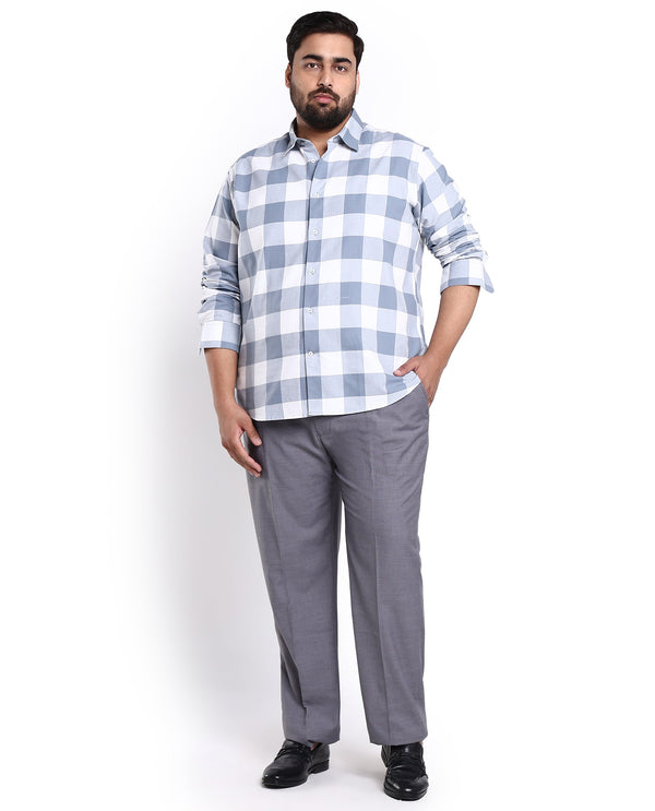 Rare Rabbit Men's Byre Dusky Blue Full Sleeves Checks Shirt Plus Size Fit