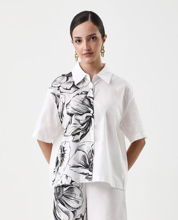 Rareism Women Byvul White Regular Sleeve Collared Neck Boxy Fit Floral Print Shirt