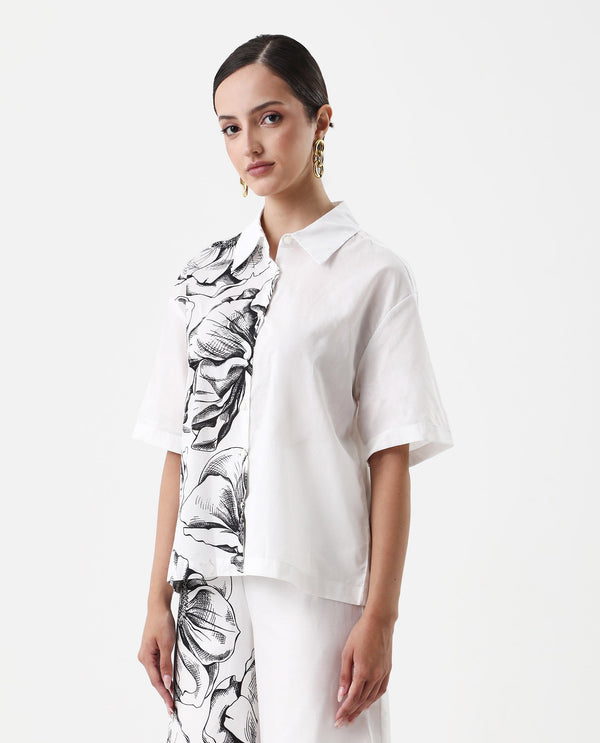 Rareism Women Byvul White Regular Sleeve Collared Neck Boxy Fit Floral Print Shirt
