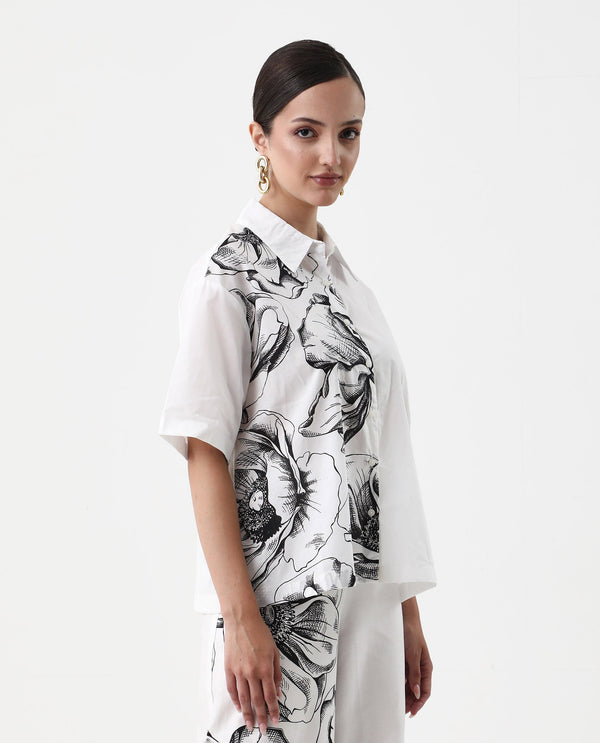 Rareism Women Byvul White Regular Sleeve Collared Neck Boxy Fit Floral Print Shirt