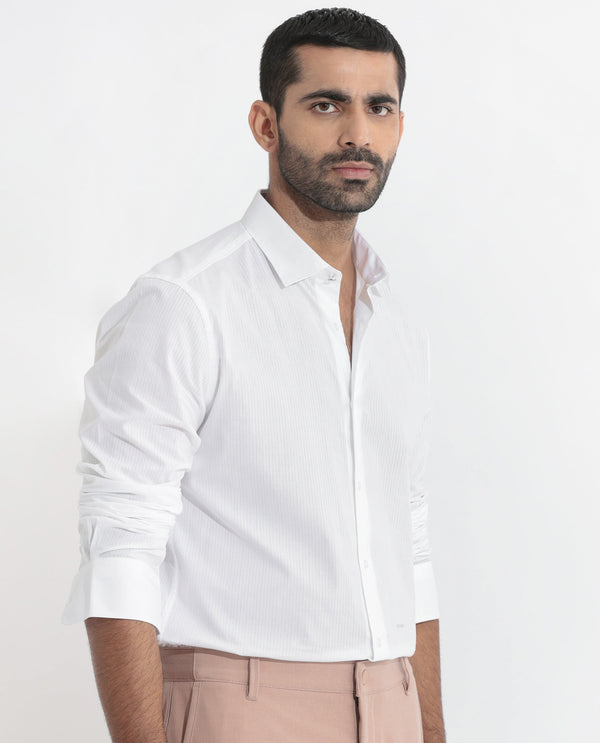 Rare Rabbit Men's Benzin White Cotton Full Sleeves Striped Shirt