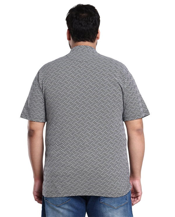 Rare Rabbit Men's Cabetta Black Cotton Fabric Collared Neck Zipper Closure Half Sleeves Jacquard Polo T-shirt Plus Size