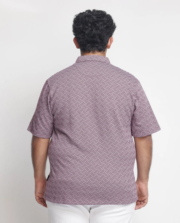 Rare Rabbit Men's Cabetta Dark Purple Cotton Fabric Collared Neck Zipper Closure Half Sleeves Jacquard Polo T-shirt Plus Size