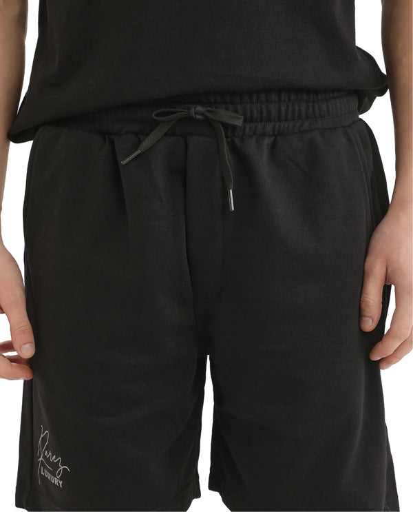 Rare Rabbit Men Cade-B Black Cotton Fabric Drawstring Closure Oversized Fit Plain Shorts
