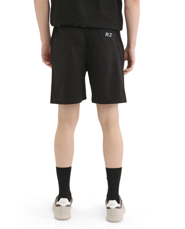 Rare Rabbit Men Cade-B Black Cotton Fabric Drawstring Closure Oversized Fit Plain Shorts